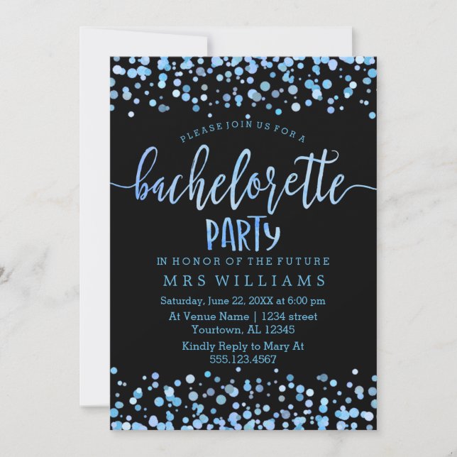 Invitation Aquarelle bleue Confetti Dots Bachelorette Party (Devant)
