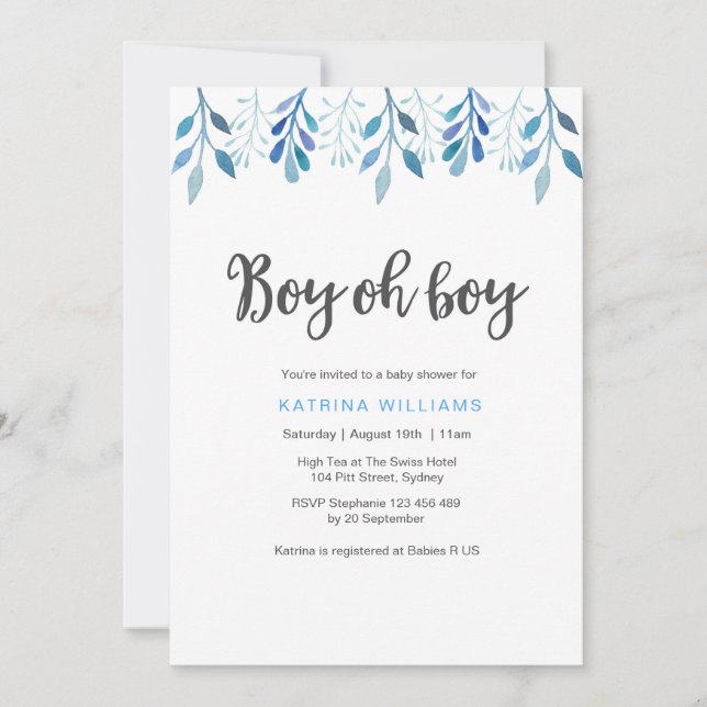 Invitation Aquarelle bleue de l'invitation | de baby shower (Devant)