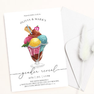 Invitation Aquarelle bleue et rose Crème glacée Révélation de