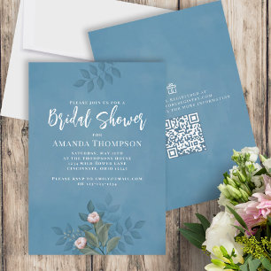 Invitation Aquarelle bleue Fête des mariées florale personnal