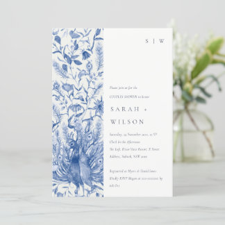 Invitation Aquarelle bleue Floral Peacock Couples Douche