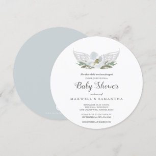 Invitation Aquarelle bleue Florals Angel Wings Baby shower