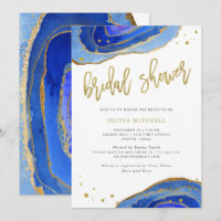 Aquarelle bleue Geode avec or| Fête de l'mariée