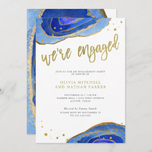 Invitation Aquarelle bleue Geode avec or  Groupe d'engagement