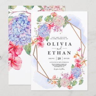 Invitation Aquarelle bleue Hydrangea mariage Floral