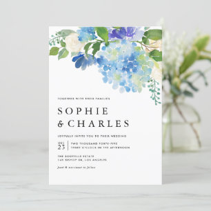 Invitation Aquarelle bleue Hydrangea QR Code Mariage