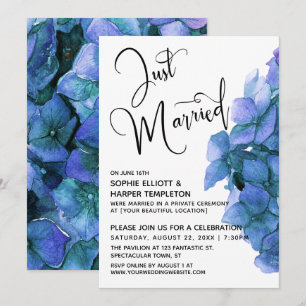 Invitation Aquarelle bleue Hydrangea Réception Mariée