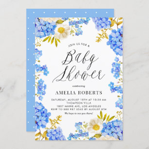 Invitation Aquarelle bleue Hydrangeas Baby shower Floral
