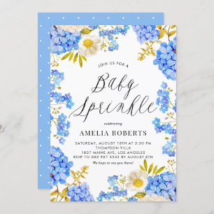 Invitation Aquarelle bleue Hydrangeas Floral Baby Sprinkel