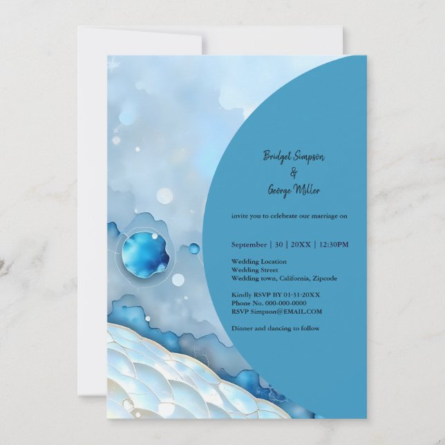 Invitation Aquarelle bleue luxueuse Abstraite Pearlescent (Devant)