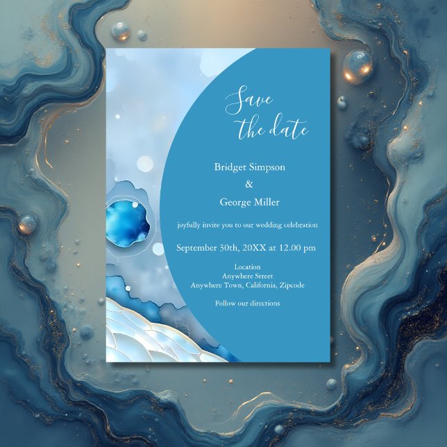 Invitation Aquarelle bleue luxueuse Abstraite Pearlescent (Créateur téléchargé)