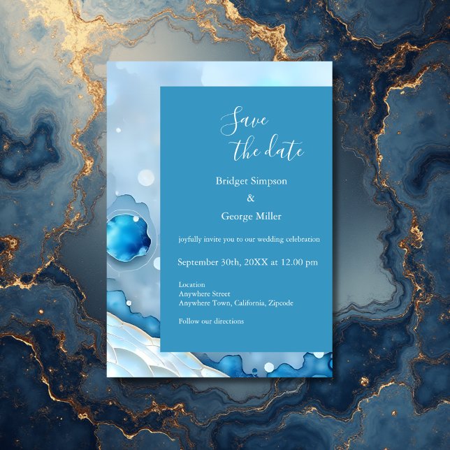 Invitation Aquarelle bleue luxueuse Abstraite Pearlescent (Créateur téléchargé)