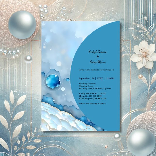 Invitation Aquarelle bleue luxueuse Abstraite Pearlescent (Créateur téléchargé)