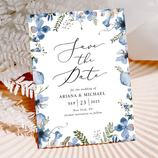 Invitation Aquarelle Bleue Mariage Floral Enregistrer La Cart (Créateur téléchargé)