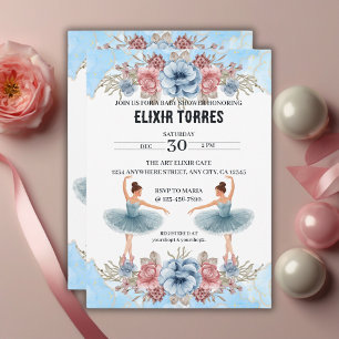 Invitation Aquarelle bleue mignonne Baby shower de Ballerina 