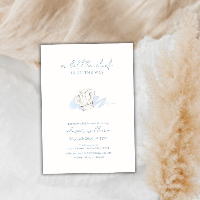 Invitation Aquarelle bleue Moderne Petit Chef Baby shower (Blue Watercolor Modern Little Chef Baby Shower Invitation
)