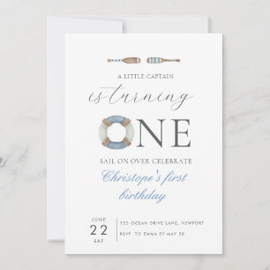 Invitation Aquarelle bleue Notre petit capitaine tourne un