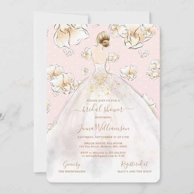 Invitation Aquarelle Blonde Mariée Magnolia Fête des mariées  (Devant)