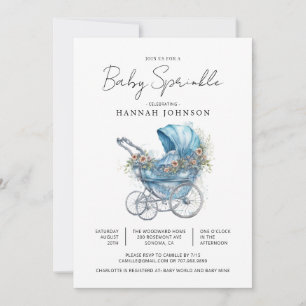 Invitation Aquarelle Blue Baby Carriage C'est une aspersion p