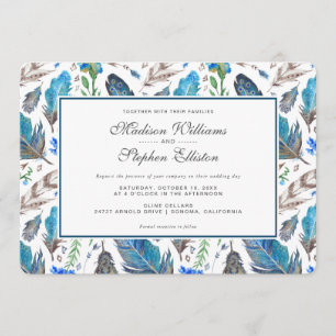 Invitation Aquarelle Blue Boho Aztec - Mariage