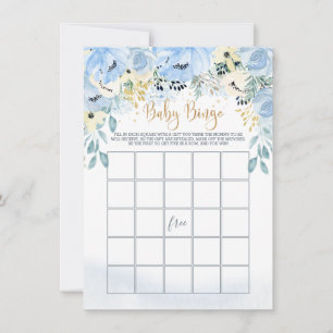 Invitation Aquarelle Blue Floral Baby shower Jeu de Bingo