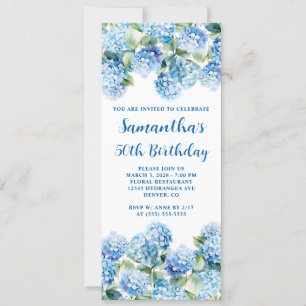 Invitation Aquarelle Blue Hydrangea 50e anniversaire