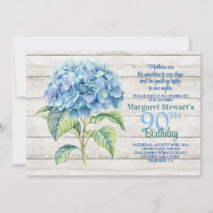 Invitation Aquarelle Blue Hydrangea 90e anniversaire