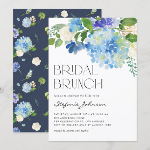 Invitation Aquarelle Blue Hydrangea Floral Bridal Brunch