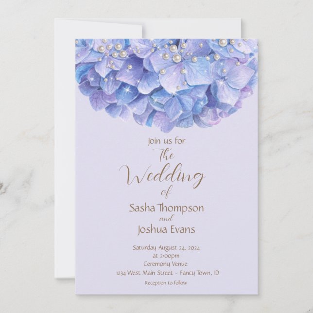 Invitation Aquarelle Blue Hydrangea Pearl (Devant)