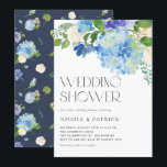 Invitation Aquarelle Blue Hydrangea Wedding shower Floral<br><div class="desc">Invités Invitations à votre événement avec cette invitation à wedding shower floral personnalisable. il dispose d'aquarelle bouquet d'hydrangées bleues, roses blanches et accents de verdure. Personnalisez cette invitation de wedding shower hydrangea en ajoutant le nom, l'heure, la date et d'autres détails de l'événement. Cette invitation wedding shower botanique est parfaite...</div>