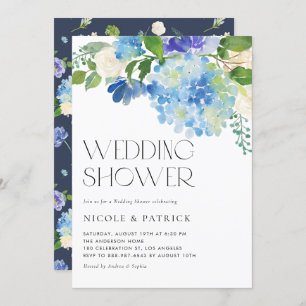 Invitation Aquarelle Blue Hydrangea Wedding shower Floral