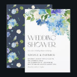 Invitation Aquarelle Blue Hydrangea Wedding shower Floral<br><div class="desc">Invités Invitations à votre événement avec cette invitation à wedding shower floral personnalisable. Il présente un bouquet d'aquarelle d'hydrangées bleues, des roses blanches et des accents de verdure. Personnalisez cette invitation de wedding shower hydrangea en ajoutant le nom, l'heure, la date et d'autres détails de l'événement. Cette invitation wedding shower...</div>