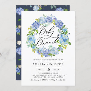 Invitation Aquarelle Blue Hydrangea Wreath Baby Brunch