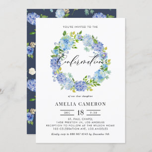 Invitation Aquarelle Blue Hydrangea Wreath Confirmation