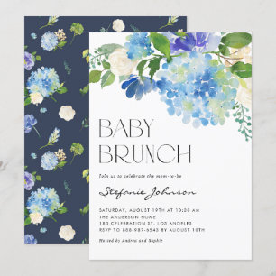 Invitation Aquarelle Blue Hydrangeas Baby shower Brunch