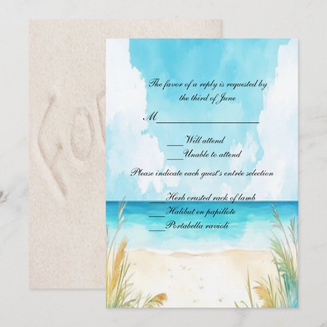 Invitation Aquarelle Blue Ocean Beach Wedding RSVP (Devant / Derrière)