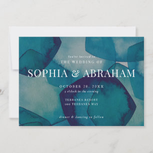 Invitation Aquarelle Blue Pentagons