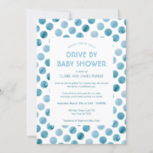 Invitation Aquarelle Blue Polka Dot Drive Par Baby shower