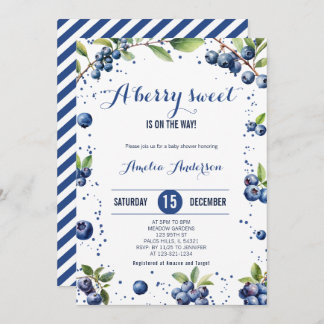 Invitation Aquarelle Blueberry a Sweet Berry Baby shower garç