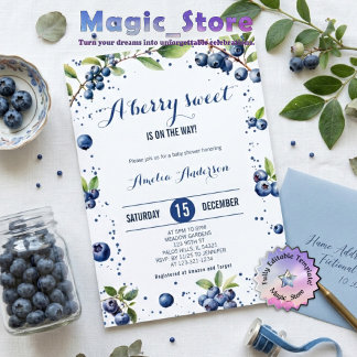 Invitation Aquarelle Blueberry a Sweet Berry Baby shower garç