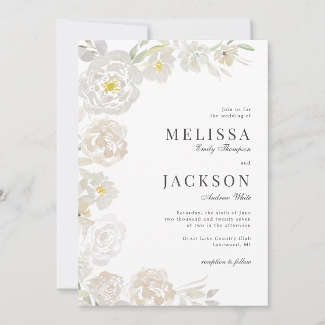 Invitation Aquarelle Blush & Cream Rose Mariage classique (Devant)