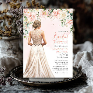 Invitation Aquarelle blush et crème roses eucalyptus or