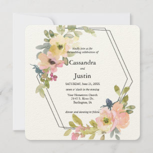 Invitation Aquarelle Blush et Mariage citron