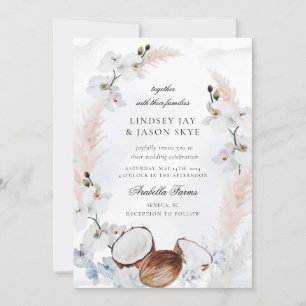 Invitation Aquarelle Blush Floral Beach Dusty Blue Mariage