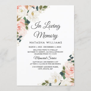 Invitation Aquarelle Blush Floral Funeral Service