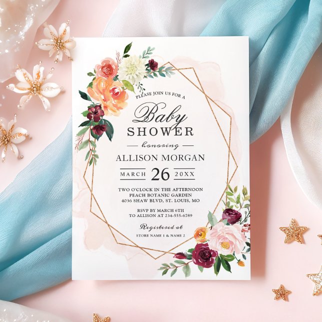 Invitation Aquarelle Blush Floral Girl Baby shower (Créateur téléchargé)