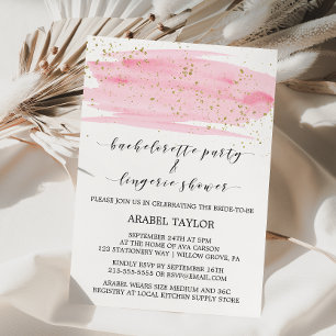 Invitation Aquarelle Blush & Gold Bachelorette et Lingerie