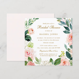 Invitation Aquarelle Blush Gold Floral Fête des mariées Invit