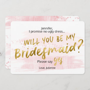 Invitation Aquarelle Blush & Gold Serez-vous ma servante d'ac