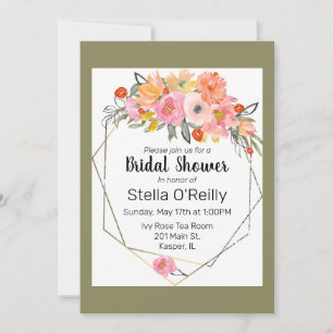 Invitation Aquarelle Blush Orange Jaune Cadre Or Floral